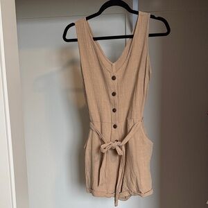 Sleeveless Button-Front Romper in Beige